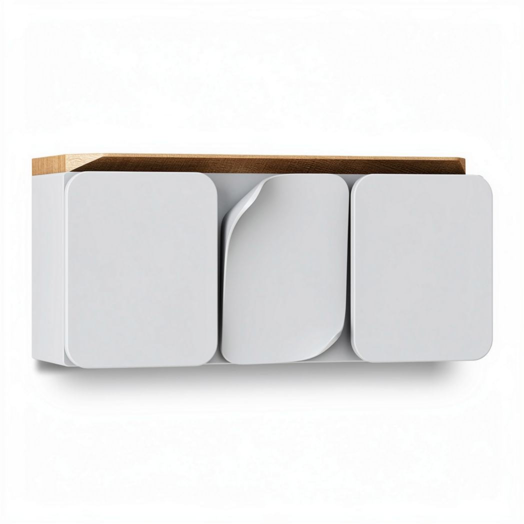 Wall-mounted storage cabinet with white finish and oak wood top 60 x 30 x 20cm