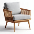 Wooden armchair with fabric cushion in light gray color 70 x 70 x 80cm
