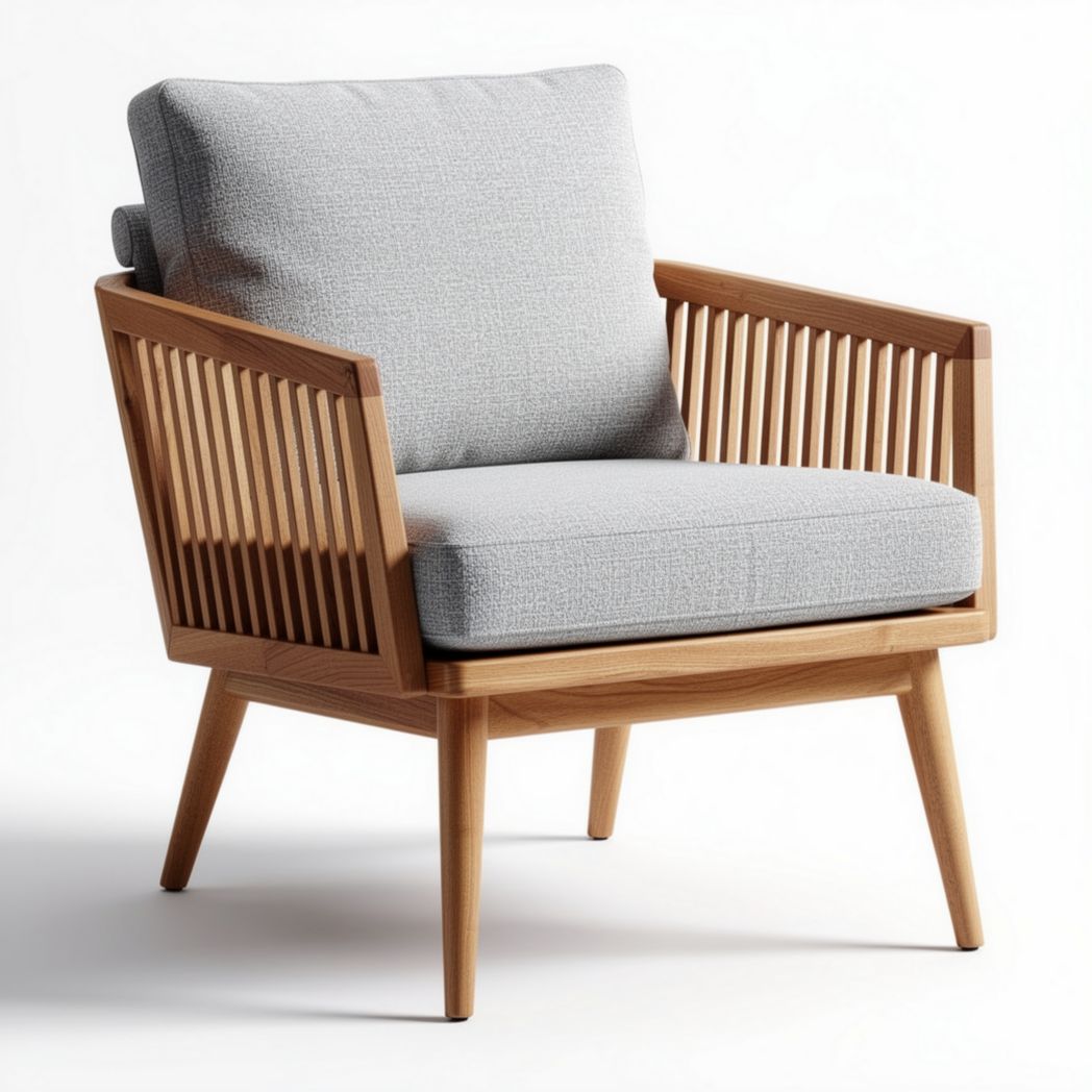Wooden armchair with fabric cushion in light gray color 70 x 70 x 80cm