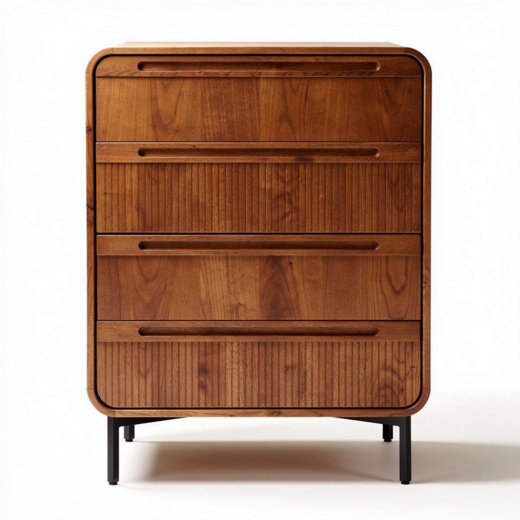 Wooden chest of drawers with four storage compartments in walnut finish 80 x 45 x 100cm