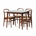Wooden dining table with five rattan chairs in dark brown finish 120 x 80 x 75cm