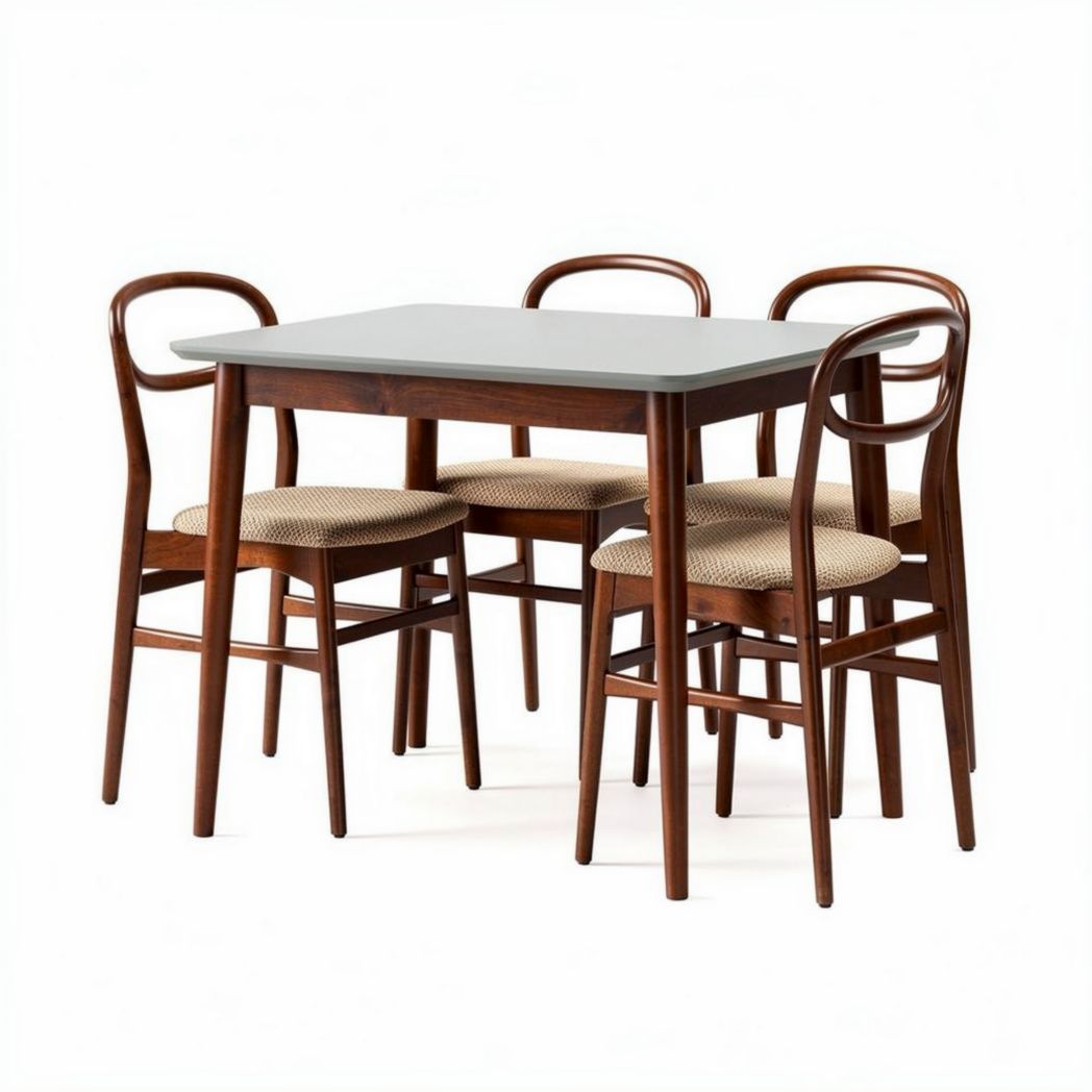 Wooden dining table with five rattan chairs in dark brown finish 120 x 80 x 75cm