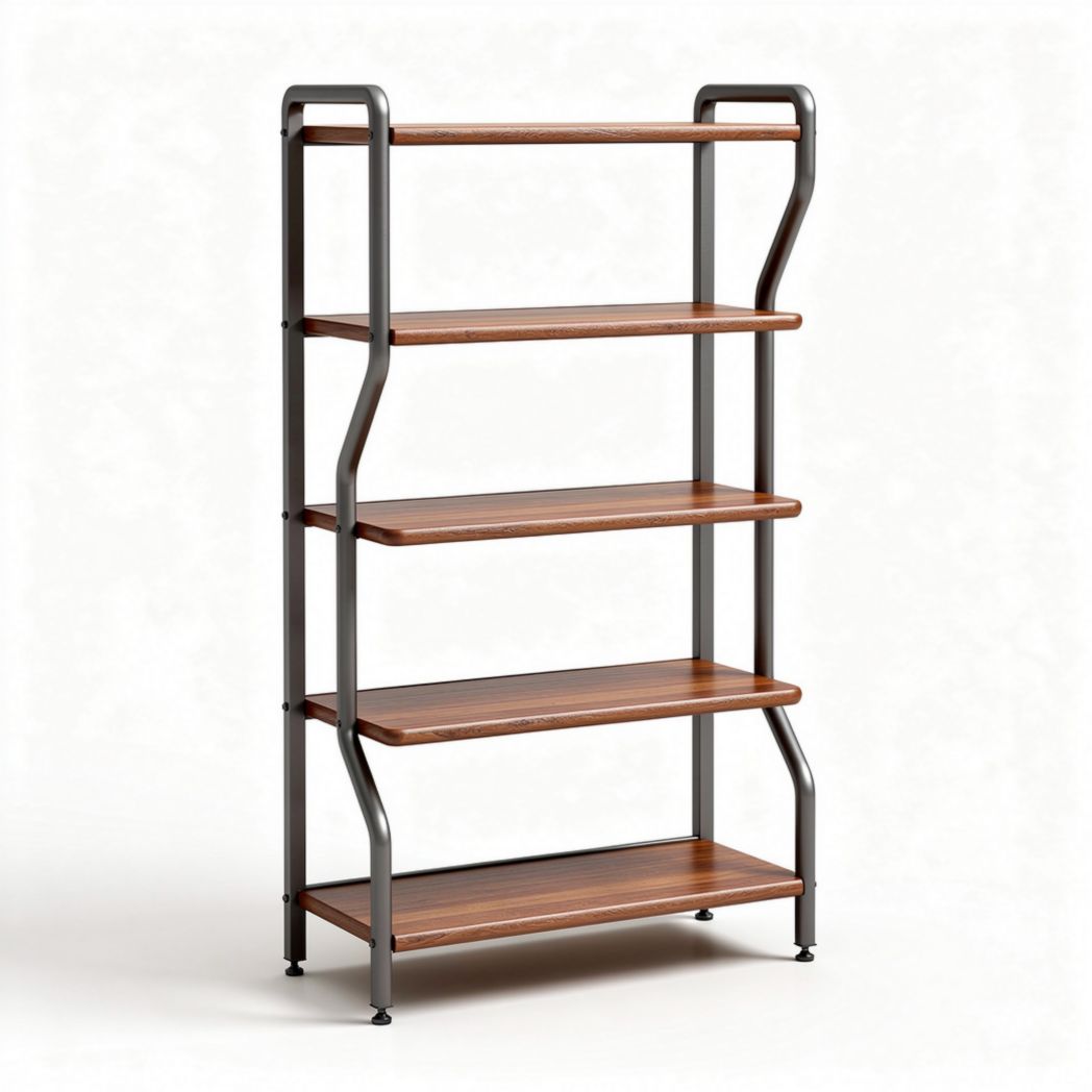 Industrial style bookshelf with wooden shelves and metal frame 80 x 30 x 150cm