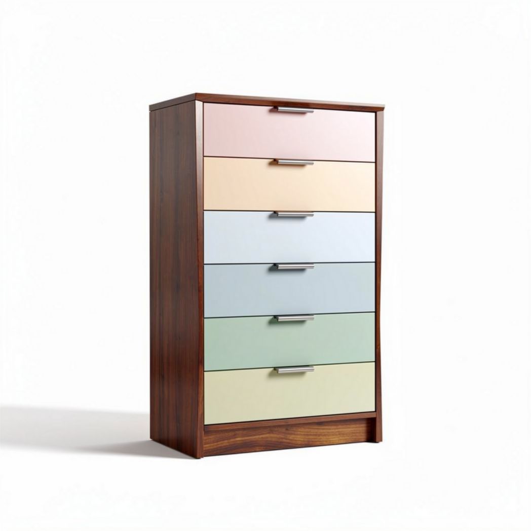 Wooden chest of drawers with six pastel colored drawers 60 x 40 x 100cm