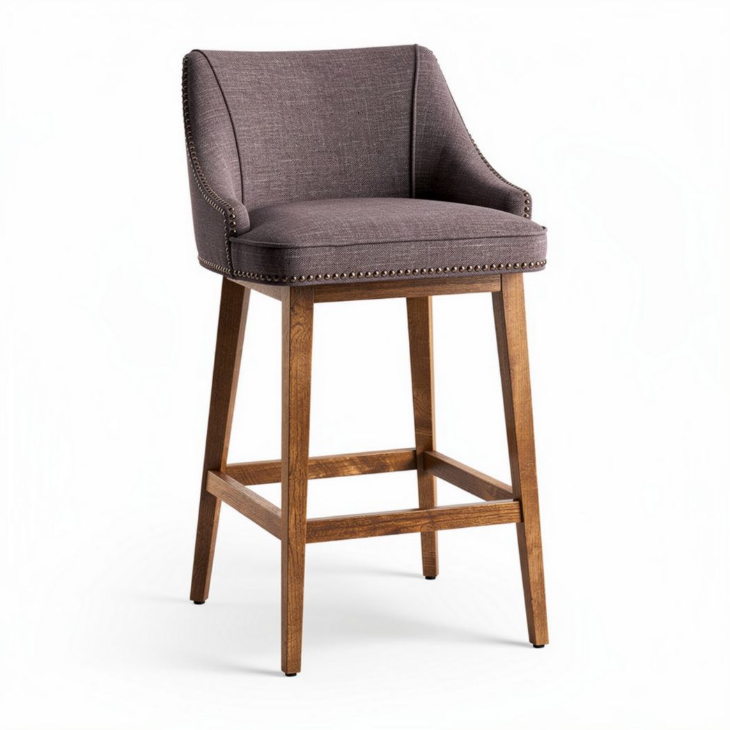 Fabric barstool with wooden frame in gray 45 x 45 x 100cm for home kitchen use