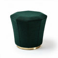Green upholstered ottoman with gold base and hexagonal shape 40 x 40 x 45cm
