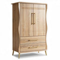 Wooden wardrobe with gold handles and two drawers 90 x 45 x 130cm