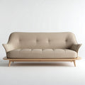 Mid-century modern upholstered sofa in beige fabric with wooden base 180 x 80 x 75cm